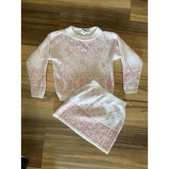 Vtg Jet Set Jetset Sweater Skirt Outfit Girl Small 4-5 Pink And White - Picture 1 of 4
